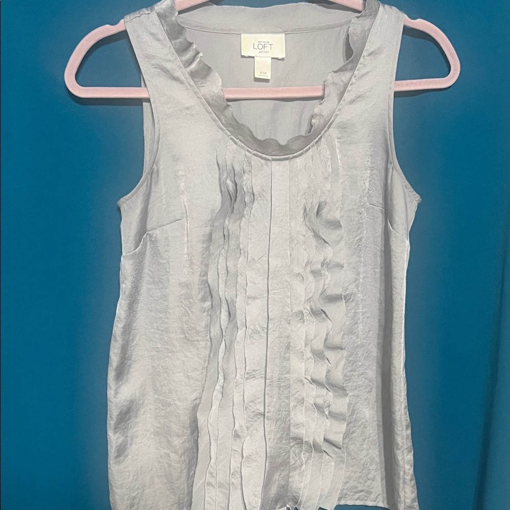 LOFT Women's Elegant Gray Ruffle Blouse
